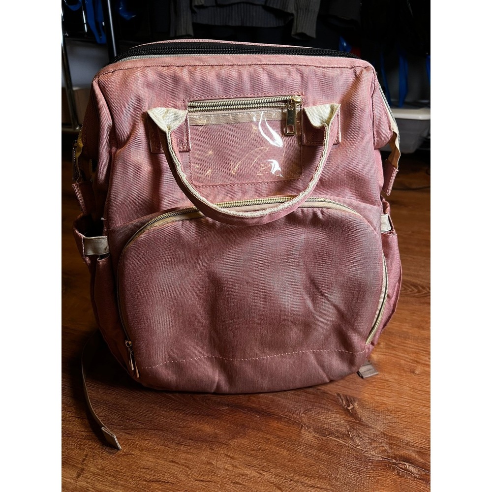 Diaper Bag Backpack Light Pink Wet Bag Stroller Clips EUC